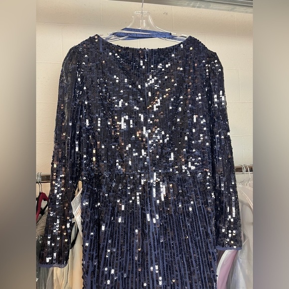 Mac Duggal 93660 Sequined Faux Wrap Long Sleeve Gown - Picture 7 of 12